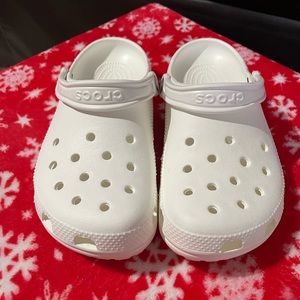 Crocs: white, women’s size 9, men’s size 7